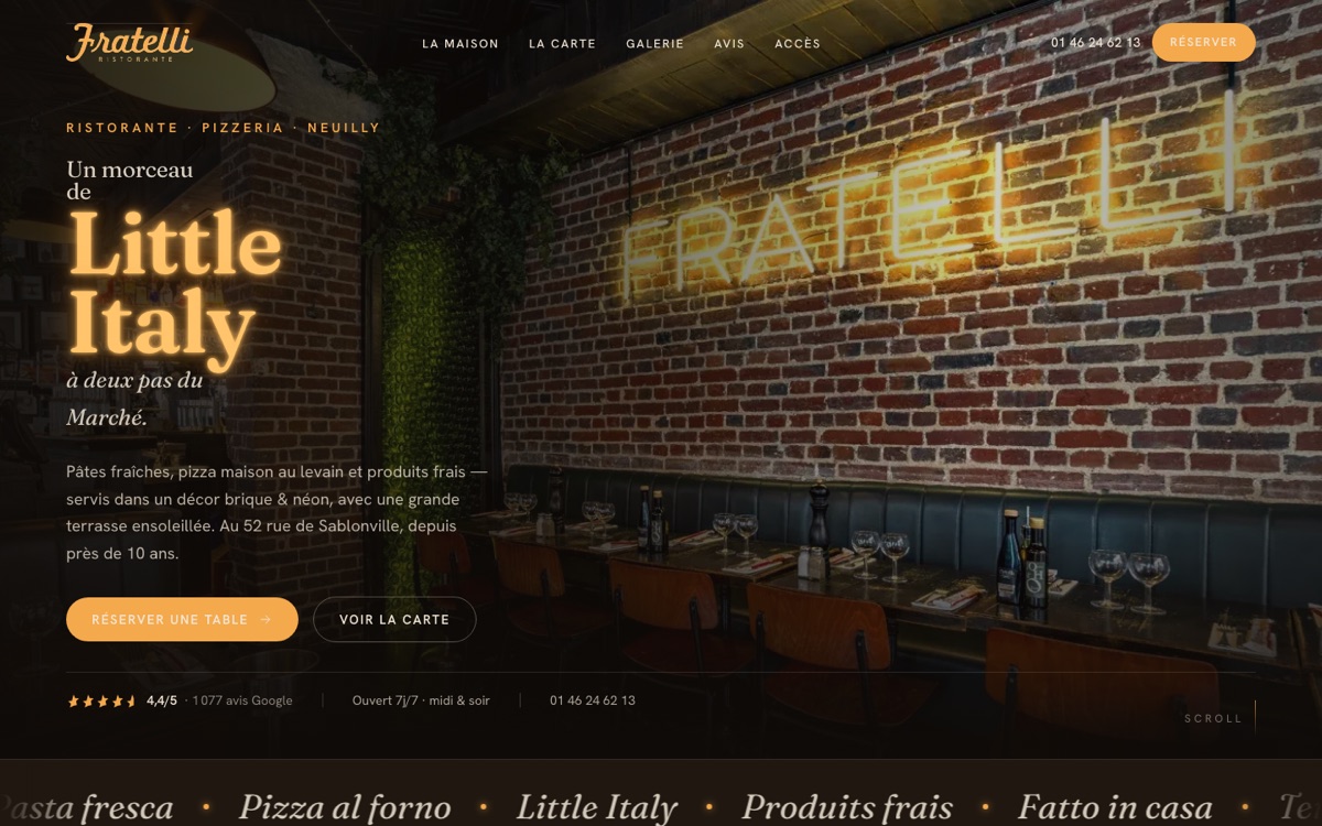 Site Fratelli Neuilly conçu par Nexsua